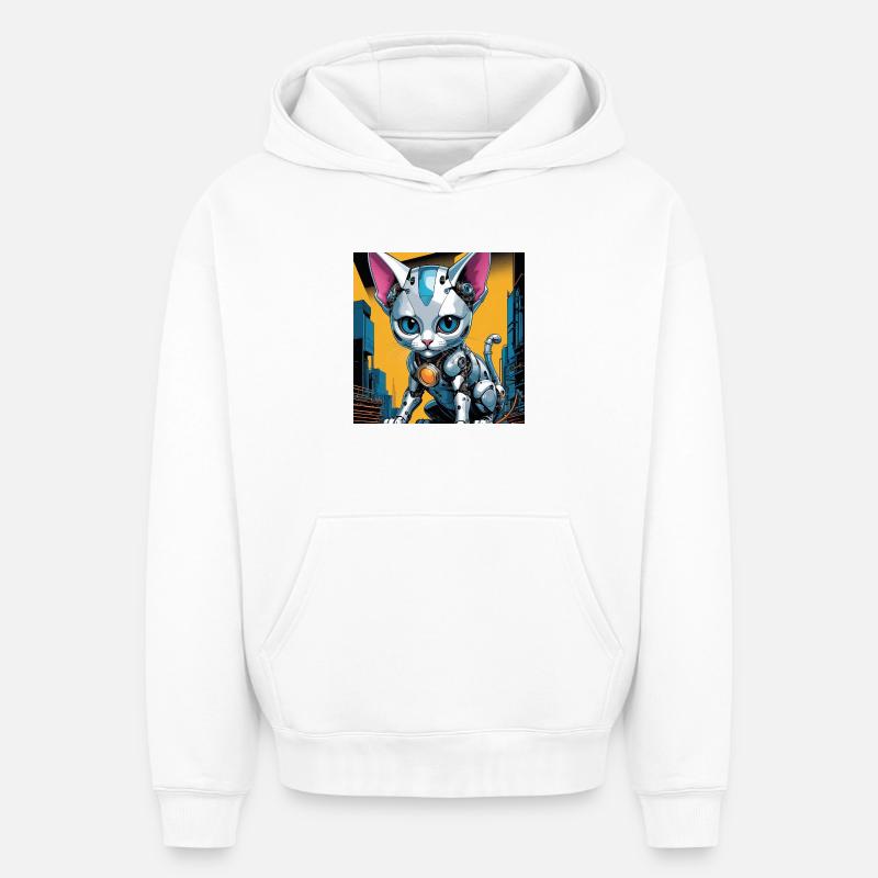 Chaton Robo - Sweat à capuche unisexe oversize épais SPREAD - blanc