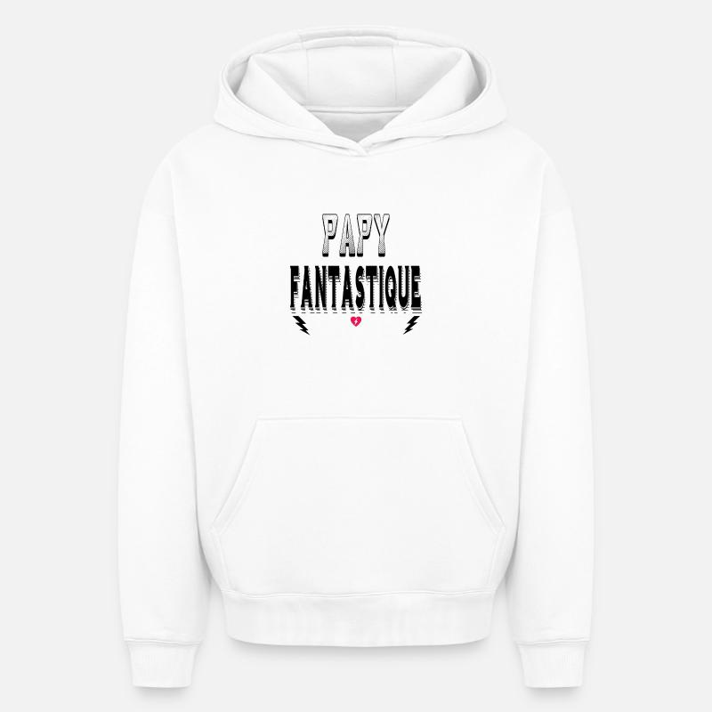 Papy Fantastique - Sweat à capuche unisexe oversize épais SPREAD - blanc