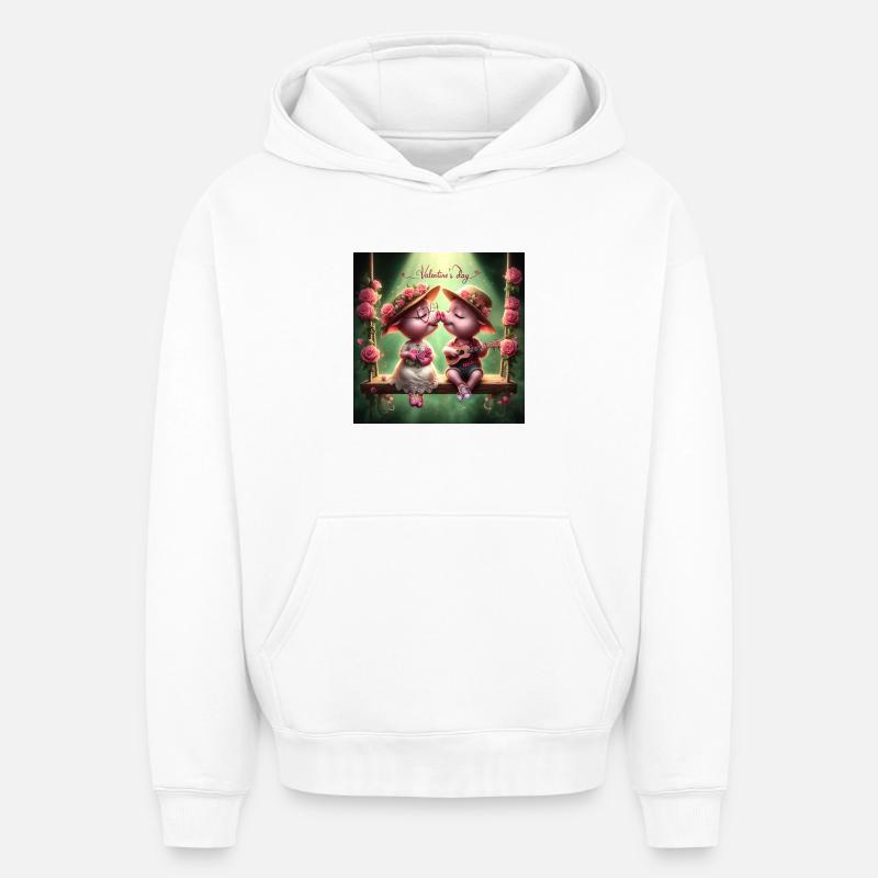 Saint Valentin - Sweat à capuche unisexe oversize épais SPREAD - blanc