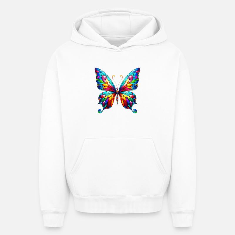 Papillon - Sweat à capuche unisexe oversize épais SPREAD - blanc