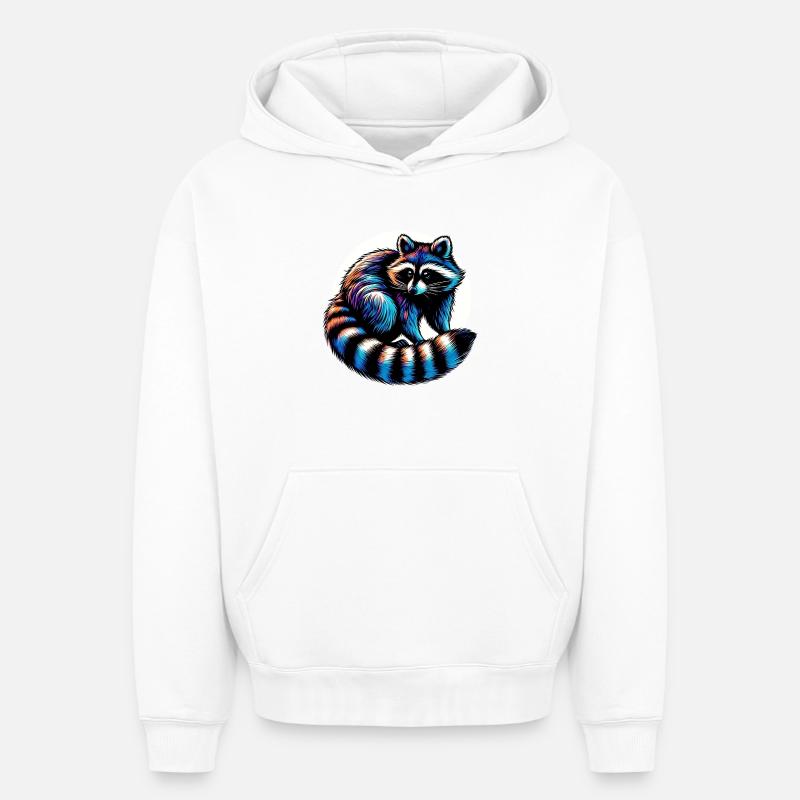 Raton laveur - Sweat à capuche unisexe oversize épais SPREAD - blanc
