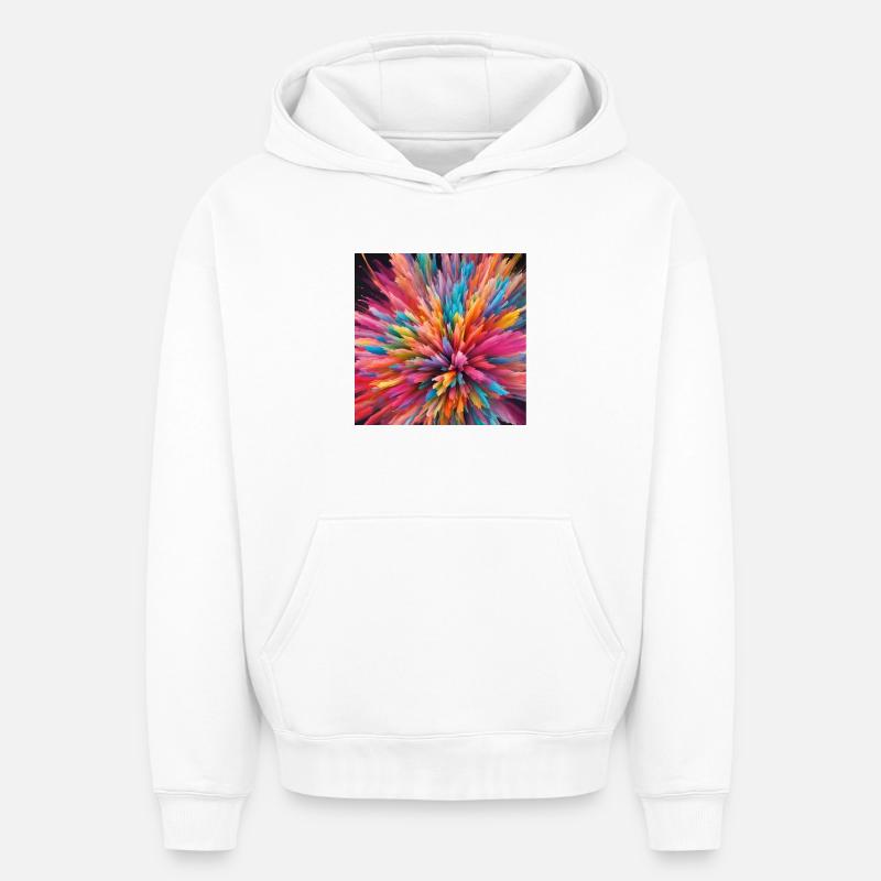 Explosion de couleurs - Sweat à capuche unisexe oversize épais SPREAD - blanc