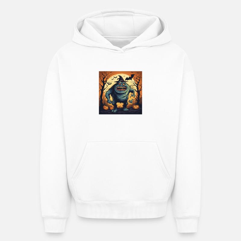 halloween, monstre effrayant, citrouille - Sweat à capuche unisexe oversize épais SPREAD - blanc