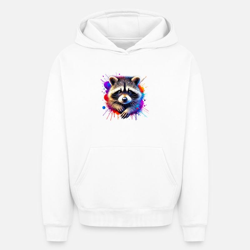 Raton laveur - Sweat à capuche unisexe oversize épais SPREAD - blanc