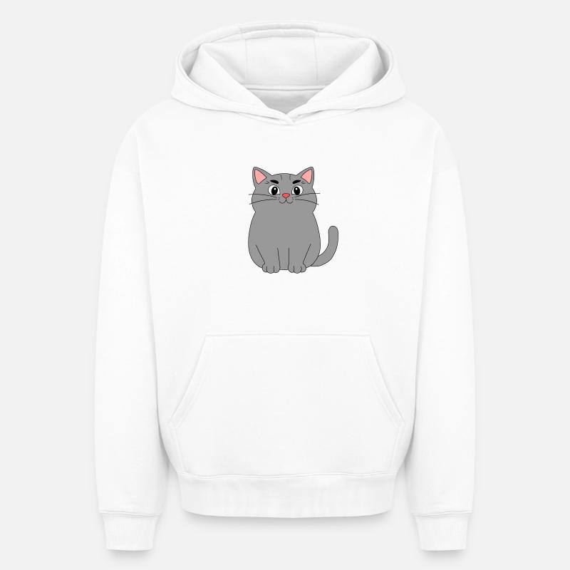 Chat gris - Sweat à capuche unisexe oversize épais SPREAD - blanc