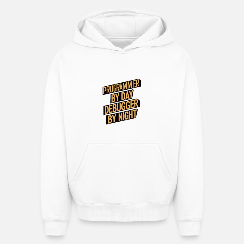 Programmer by Day, Debugger by Night - Oversized Heavyweight Unisex Hoodie - Weiß