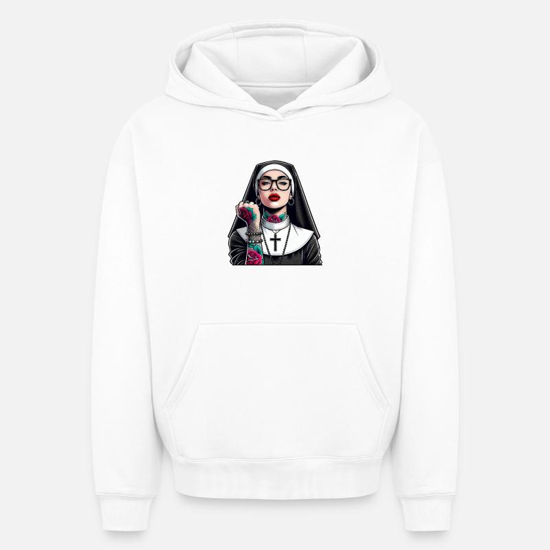 Religieuse avec tatouage - Sweat à capuche unisexe oversize épais SPREAD - blanc