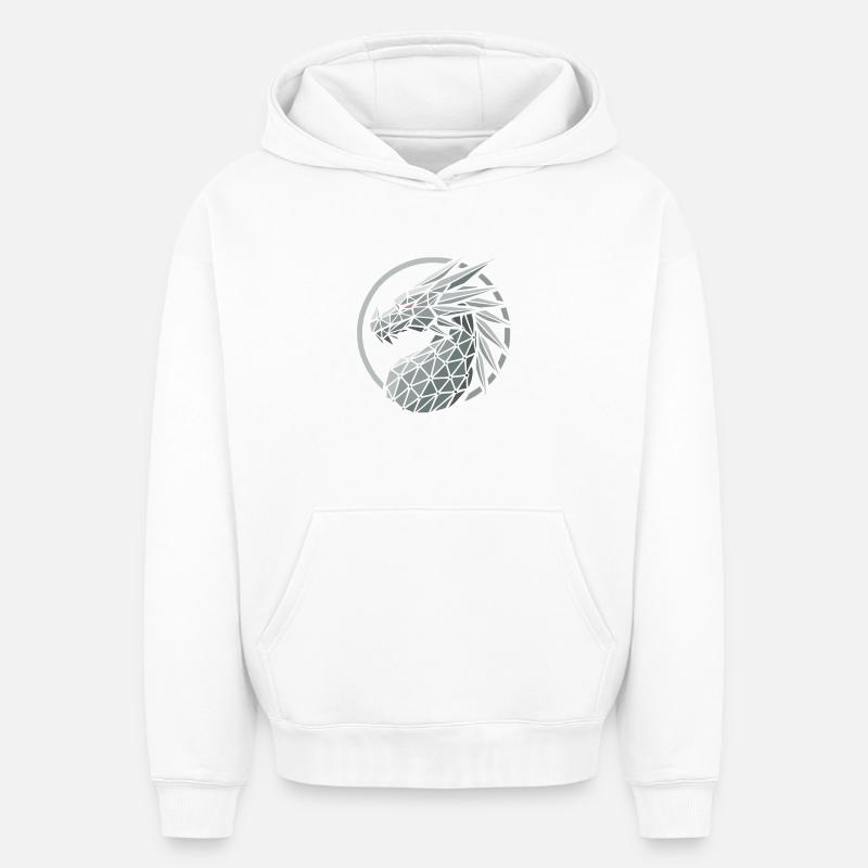 tete dragon polygones bleu - Sweat à capuche unisexe oversize épais SPREAD - blanc