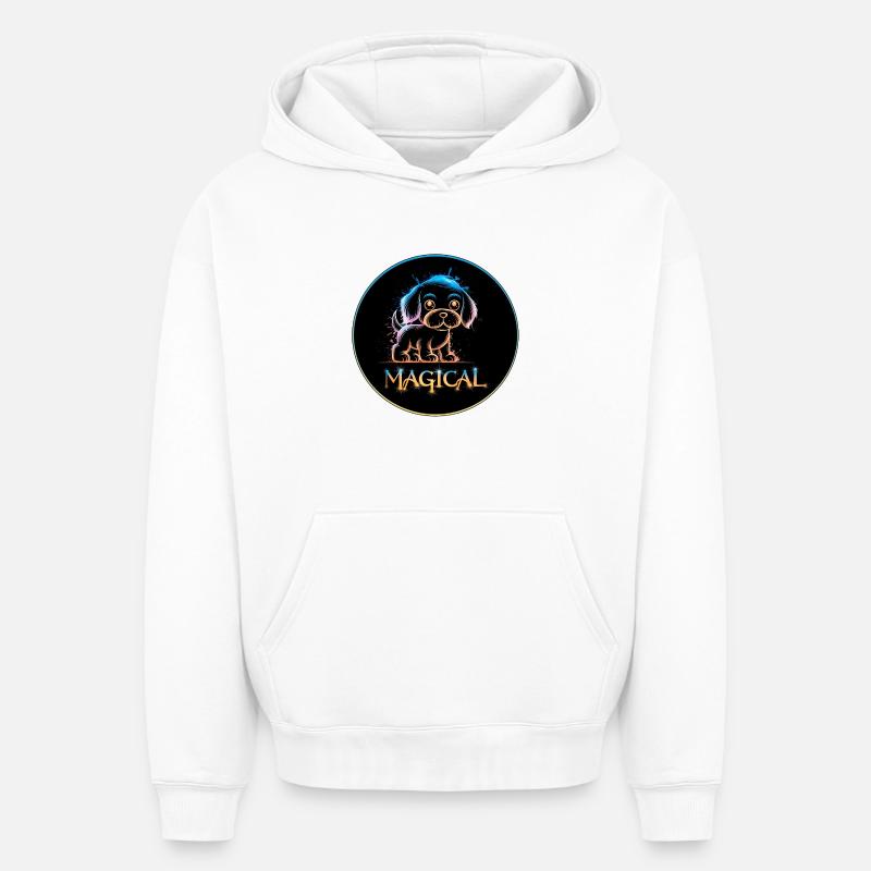 Chiot Magique - Sweat à capuche unisexe oversize épais SPREAD - blanc