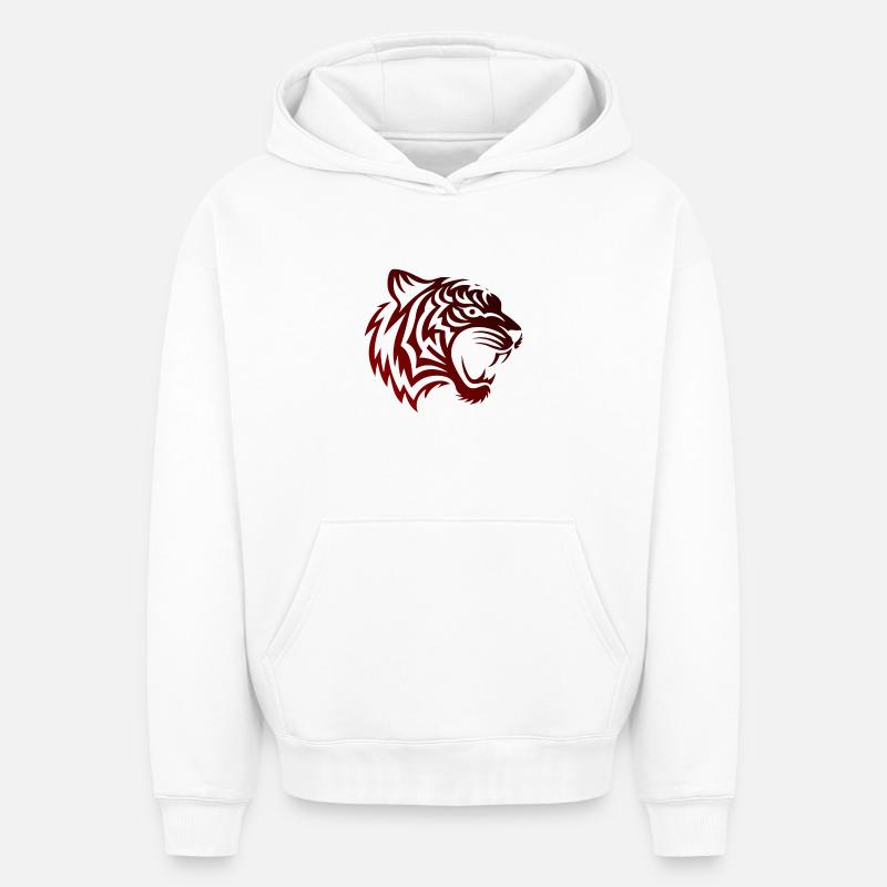 TribalTigerBlackred - Sweat à capuche unisexe oversize épais SPREAD - blanc