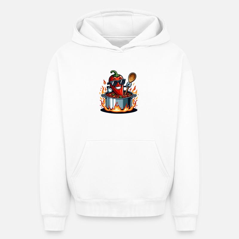Cuisiner avec le feu - Sweat à capuche unisexe oversize épais SPREAD - blanc
