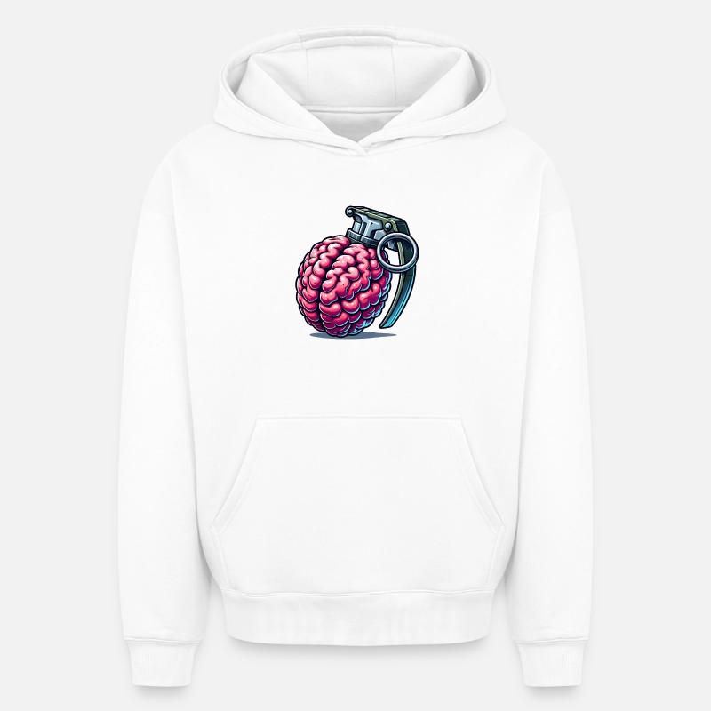Brain Grenade – Pensées explosives - Sweat à capuche unisexe oversize épais SPREAD - blanc
