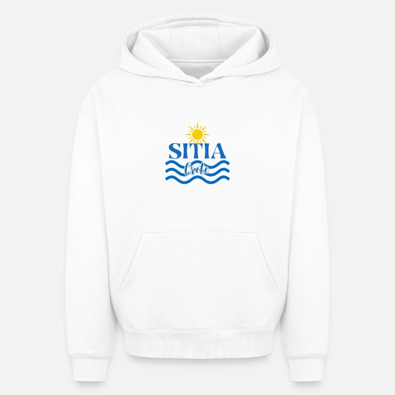 Soleil et ondes de Crète - Sweat à capuche unisexe oversize épais SPREAD - blanc