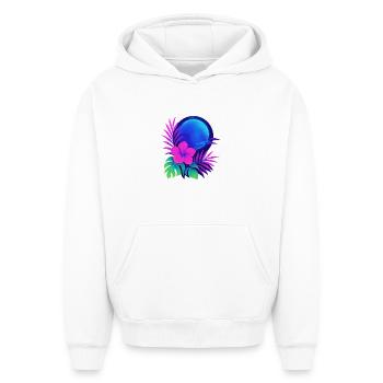 Neon Tropic Moon - Oversized Heavyweight Unisex Hoodie - Weiß - Vorne - AI Model Female 172 dark (172cm) & AI Model Male 185 light (185cm)