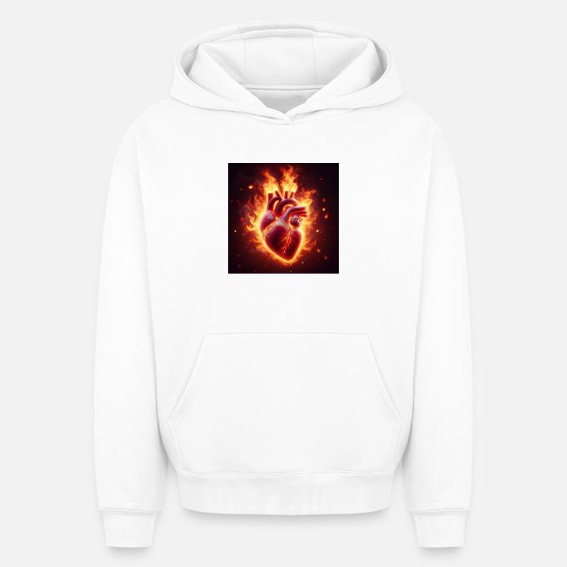 Conception de cœur brûlant - Sweat à capuche unisexe oversize épais SPREAD - blanc