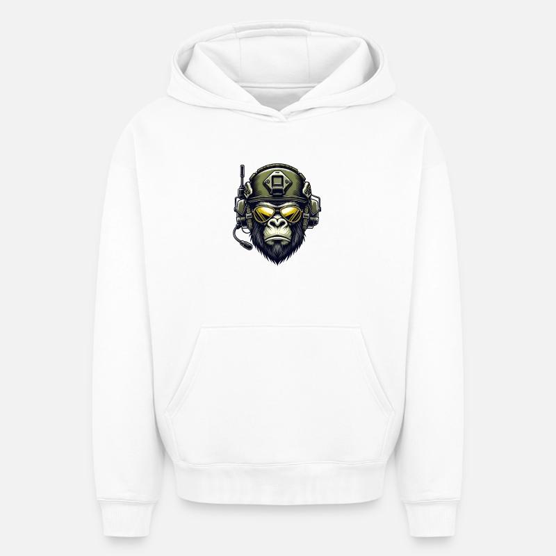 Conception militaire Gorilla - Sweat à capuche unisexe oversize épais SPREAD - blanc