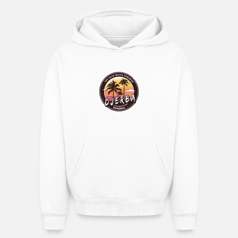 Djerba Tuneisen Palmier Design - Sweat à capuche unisexe oversize épais SPREAD - blanc