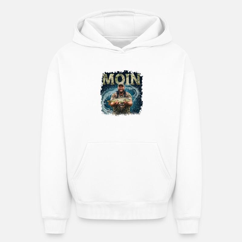 Moin Anglerglück - Sweat à capuche unisexe oversize épais SPREAD - blanc