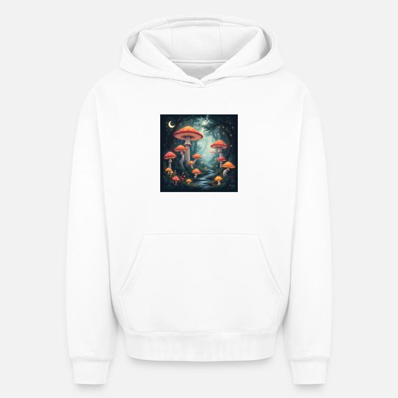 Forêt de champignons - Sweat à capuche unisexe oversize épais SPREAD - blanc