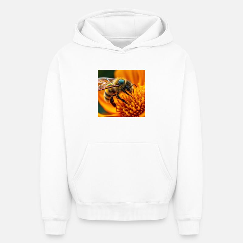 abeille - Sweat à capuche unisexe oversize épais SPREAD - blanc