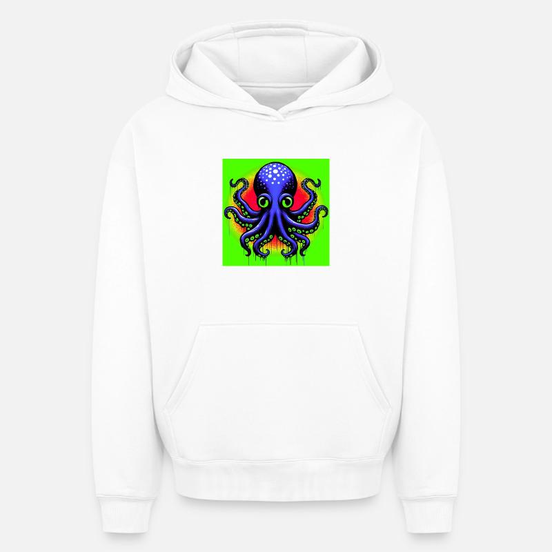 Pieuvre - Sweat à capuche unisexe oversize épais SPREAD - blanc