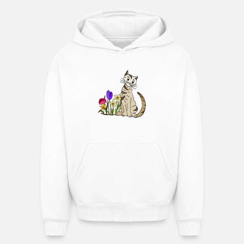 chat - Sweat à capuche unisexe oversize épais SPREAD - blanc