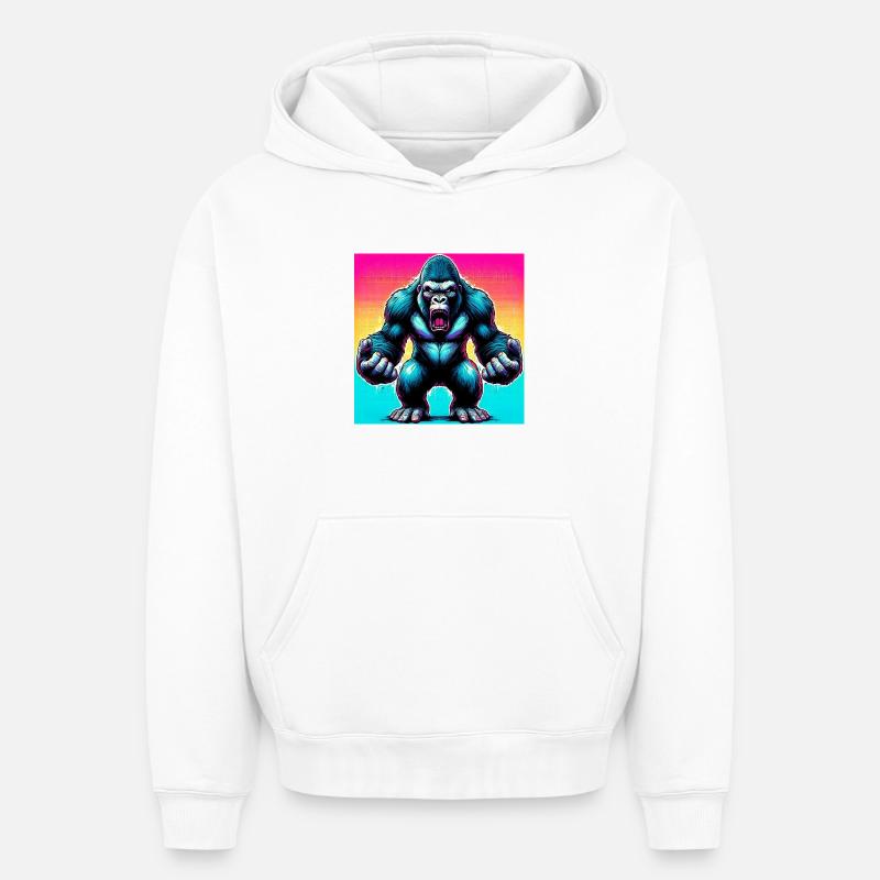 gorille - Sweat à capuche unisexe oversize épais SPREAD - blanc