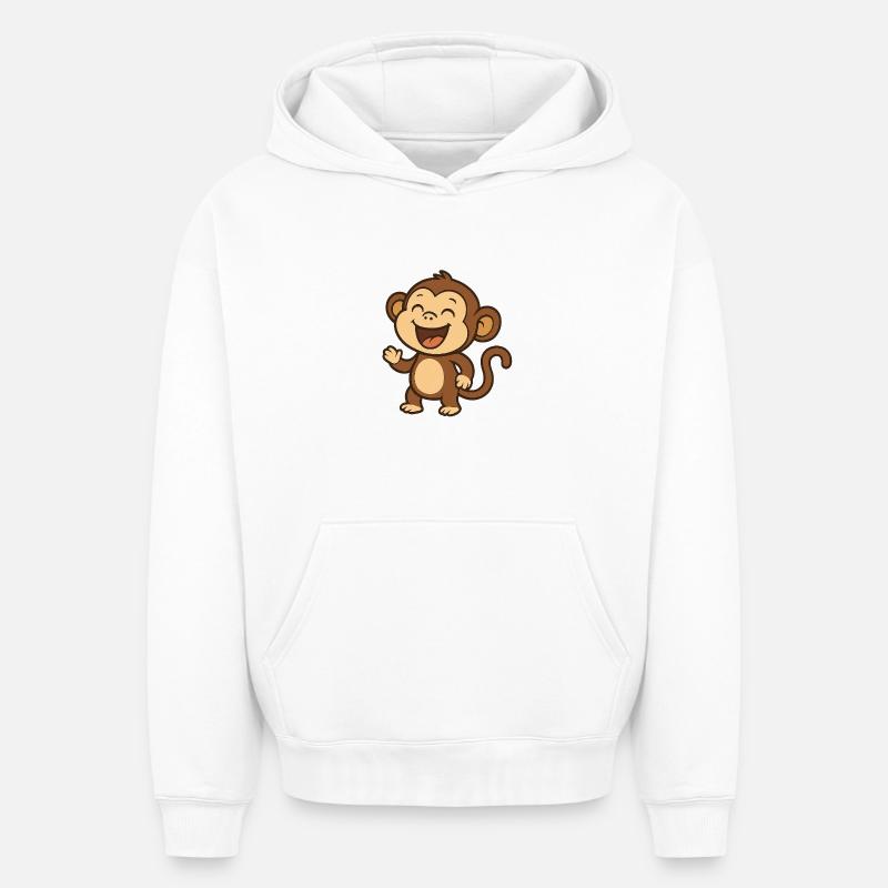 Lachender_Affee - Sweat à capuche unisexe oversize épais SPREAD - blanc