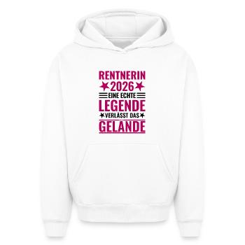 Retraité 2026 Une légende quitte le site - Sweat à capuche unisexe oversize épais SPREAD - blanc - Devant - AI Model Female 172 dark (172cm) & AI Model Male 185 light (185cm)