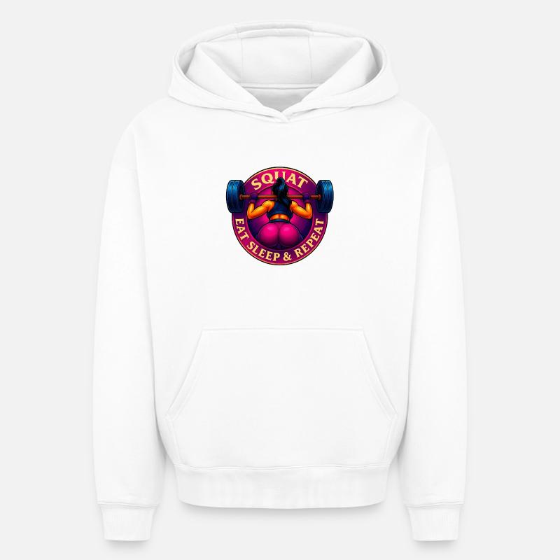 Squat, Eat, Sleep & Repeat ! - Sweat à capuche unisexe oversize épais SPREAD - blanc