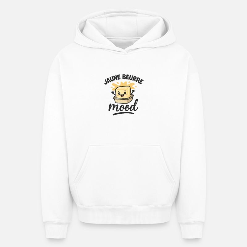 JAUNE BEURRE MOOD - Sweat à capuche unisexe oversize épais SPREAD - blanc