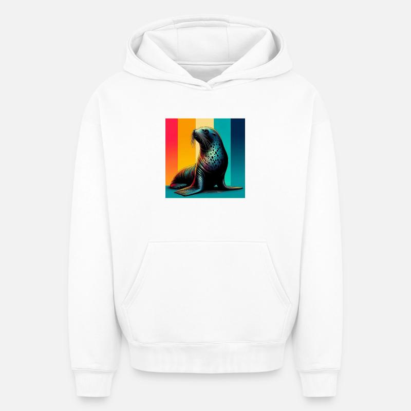 Phoque - Sweat à capuche unisexe oversize épais SPREAD - blanc