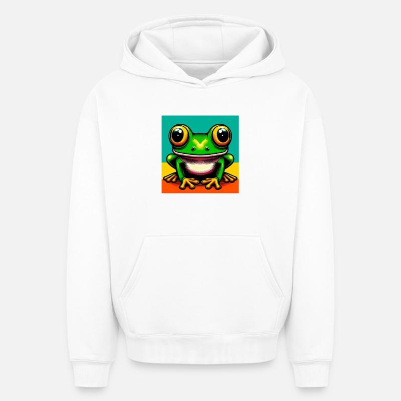 grenouille - Sweat à capuche unisexe oversize épais SPREAD - blanc
