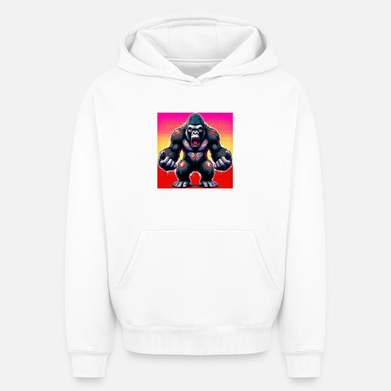 gorille - Sweat à capuche unisexe oversize épais SPREAD - blanc