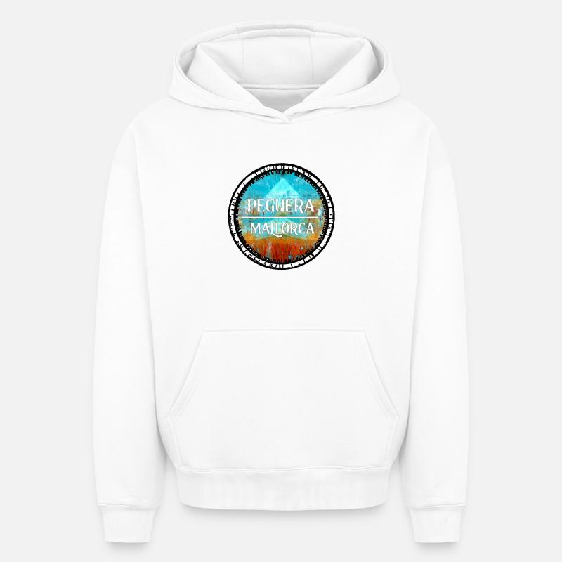 Peguera Mallorca Motif Circulaire - Sweat à capuche unisexe oversize épais SPREAD - blanc