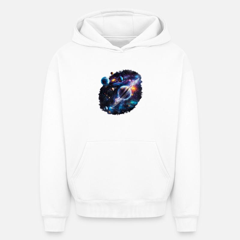 Galactic Planetary System Pattern - Oversized Heavyweight Unisex Hoodie - white