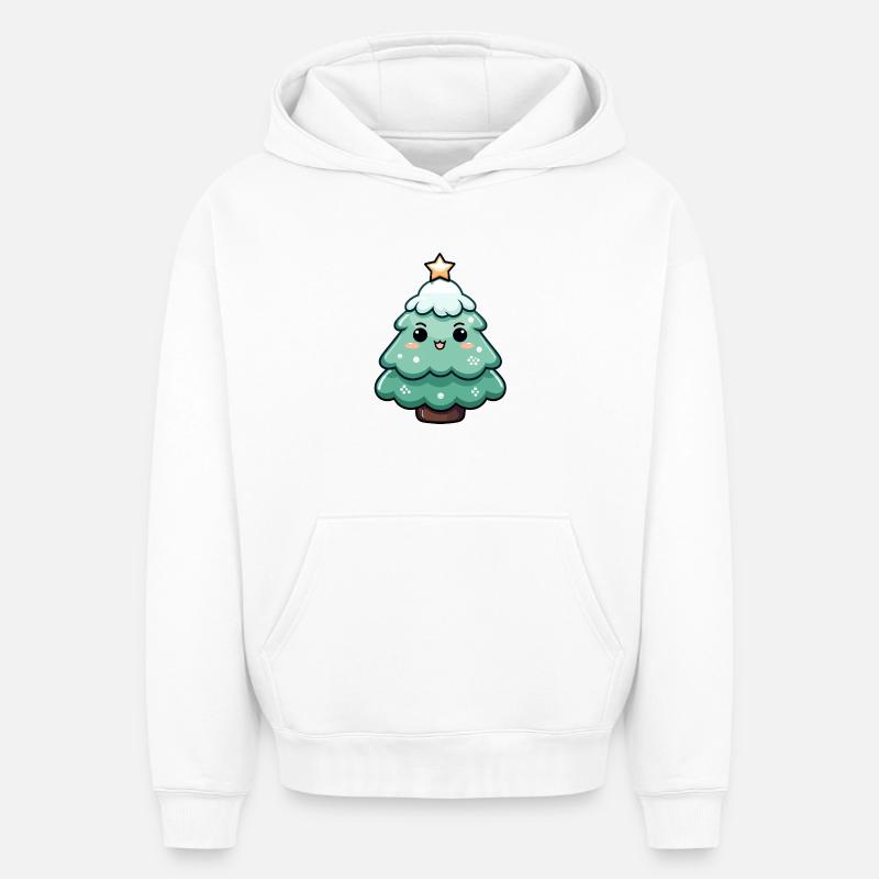 Sapin de Noël étoilé kawaii - Sweat à capuche unisexe oversize épais SPREAD - blanc