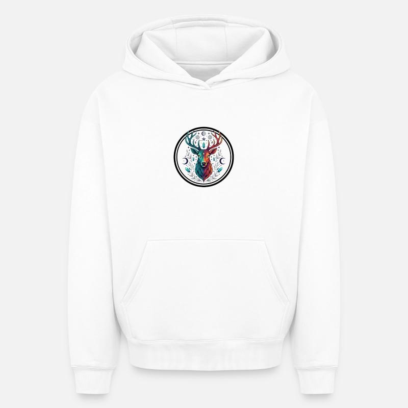 Cerf arc-en-ciel Lune de cristal - Sweat à capuche unisexe oversize épais SPREAD - blanc