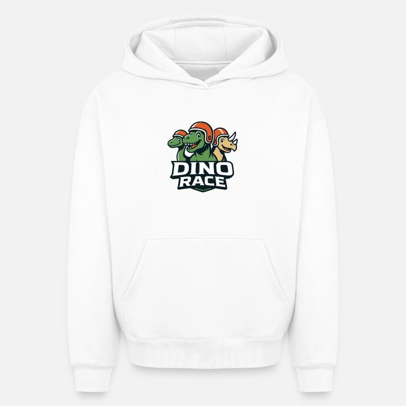 Logo Course de Dinosaure DinoRace - Sweat à capuche unisexe oversize épais SPREAD - blanc