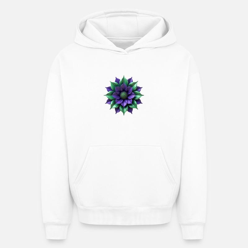 Fleur vert pourpre - Sweat à capuche unisexe oversize épais SPREAD - blanc