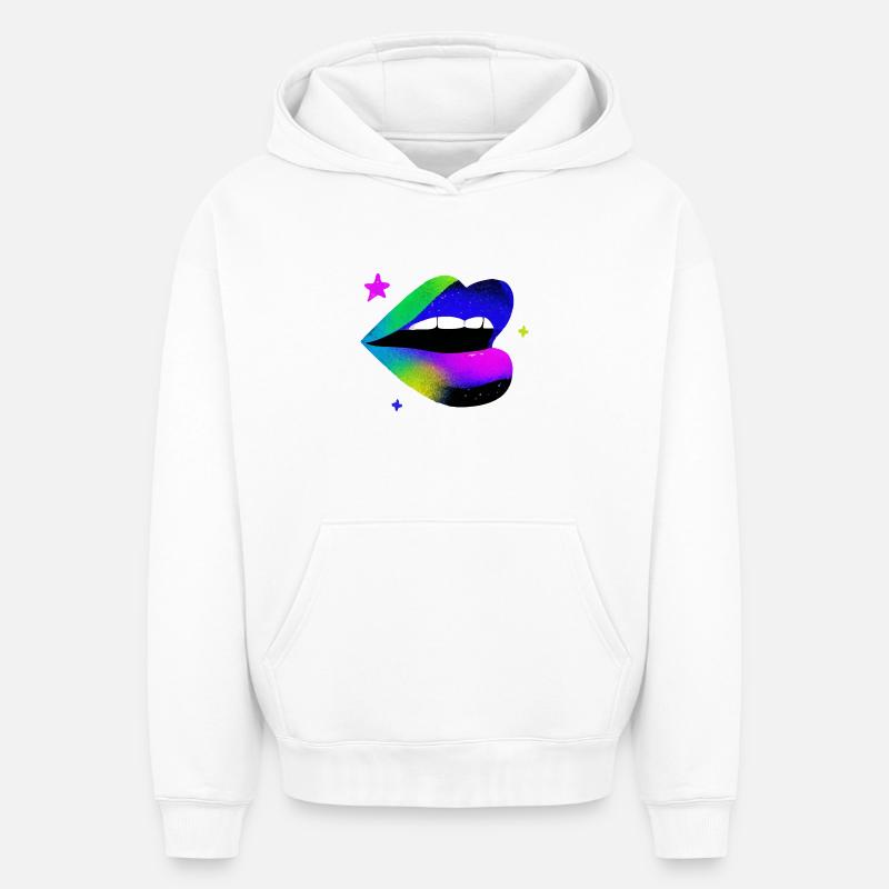 Regenbogen Lippe Graffiti Pop Art - Oversized Heavyweight Unisex Hoodie - Weiß
