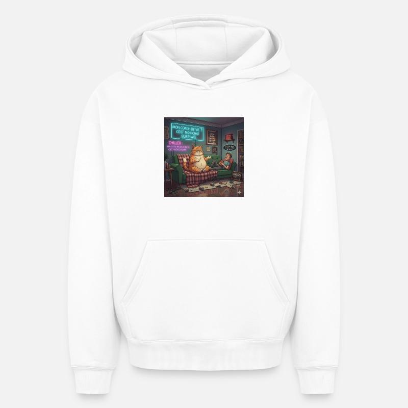 Chat Chill Sur Plaid Neon - Sweat à capuche unisexe oversize épais SPREAD - blanc