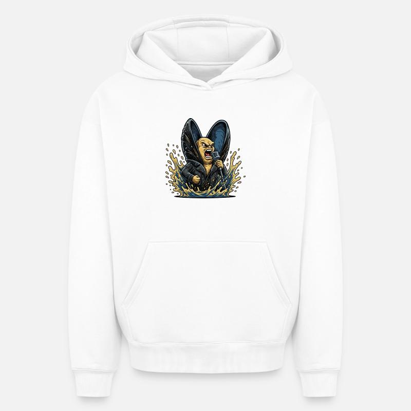 Bascule à moules avec microphone - Sweat à capuche unisexe oversize épais SPREAD - blanc