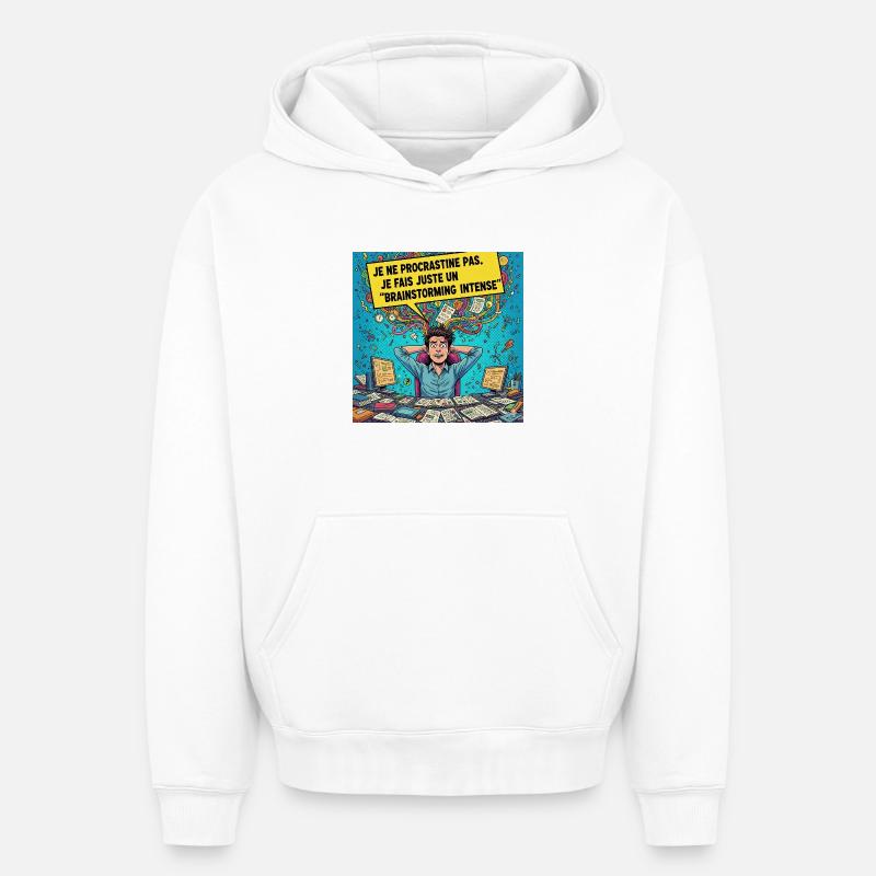 Brainstorming Intense Pop Art - Sweat à capuche unisexe oversize épais SPREAD - blanc