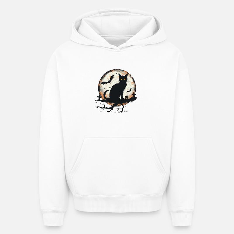 Chat Halloween - Sweat à capuche unisexe oversize épais SPREAD - blanc