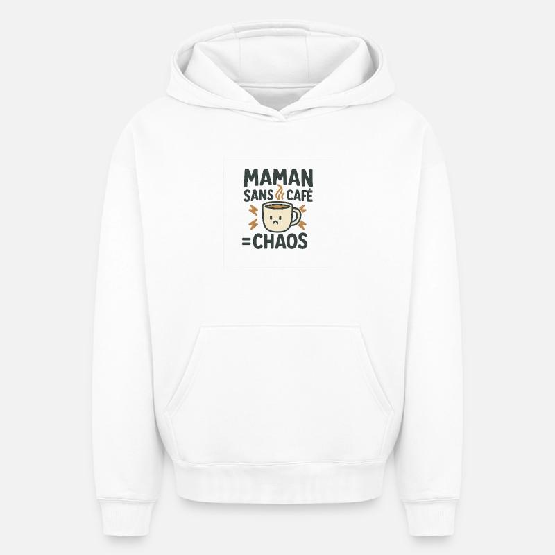 Maman Sans Café Chaos - Sweat à capuche unisexe oversize épais SPREAD - blanc