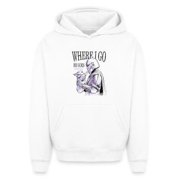 Star Wars: Mandalorian Grogu & Mandalorianer  - Oversized Heavyweight Unisex Hoodie - Weiß - Vorne - AI Model Female 172 dark (172cm) & AI Model Male 185 light (185cm)