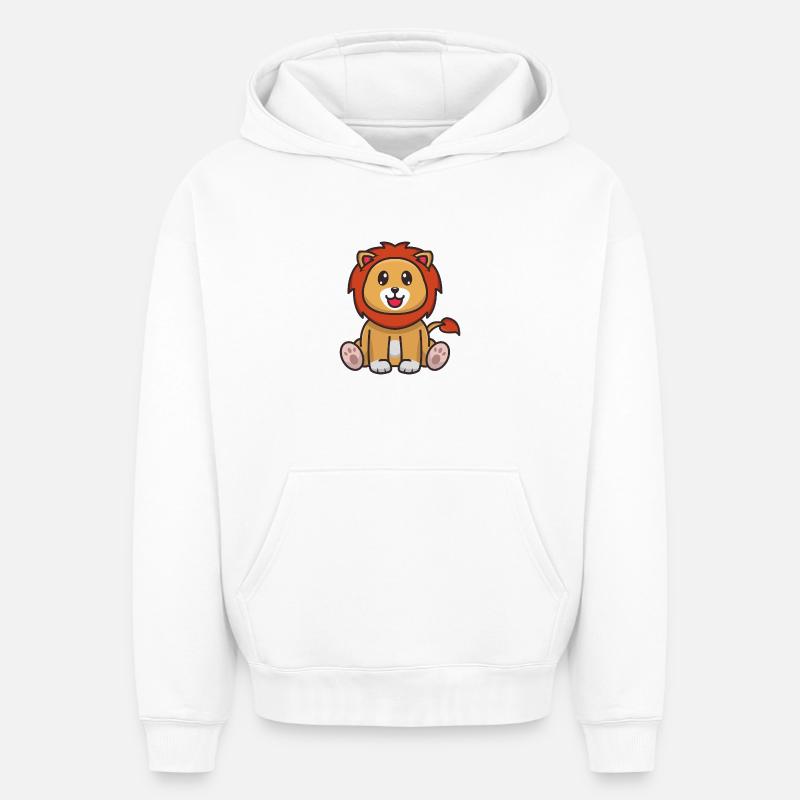Lion de dessin animé - Sweat à capuche unisexe oversize épais SPREAD - blanc