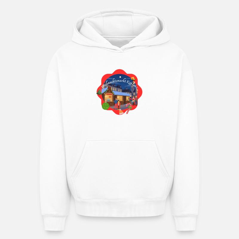 Marché de Noël de Coblence - Sweat à capuche unisexe oversize épais SPREAD - blanc