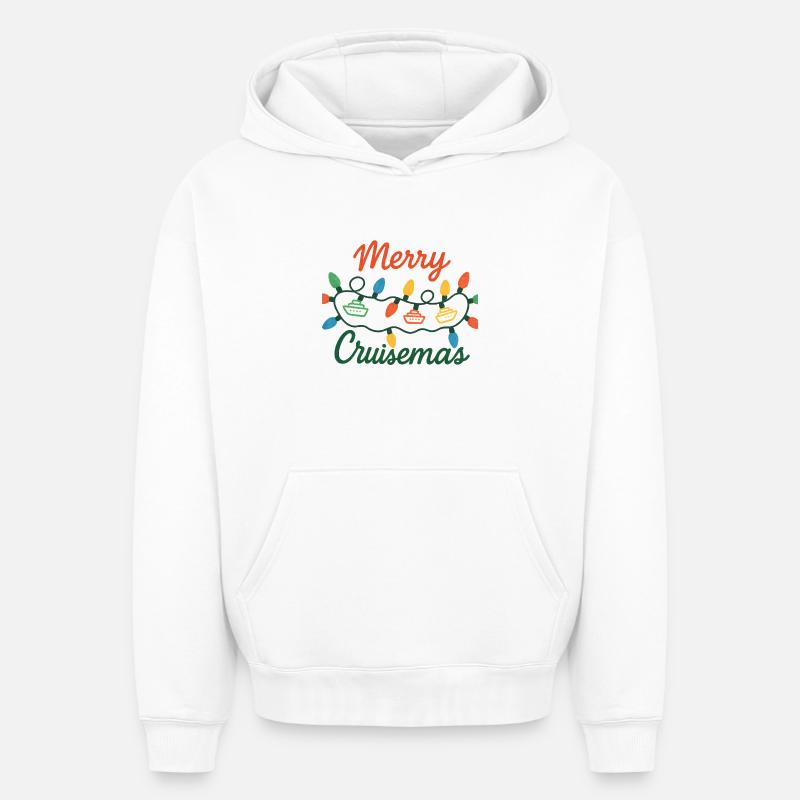 Joyeuse croisière Lumières de Noël - Sweat à capuche unisexe oversize épais SPREAD - blanc
